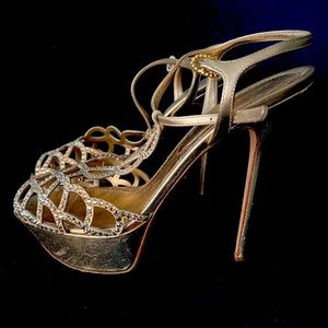 Sergio Rossi - Beautiful gold Stilleto heel with sparkly gems on the front.